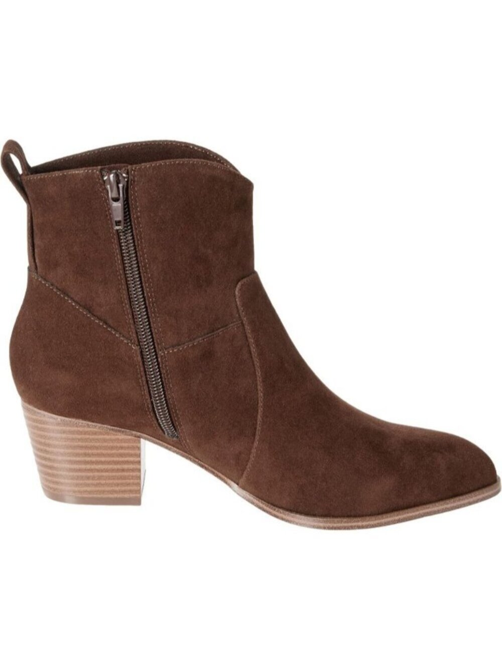 Women's Dark Brown Western Ankle Boots with Stacked Heels Faux Leather Pull On - Picture 6 of 7